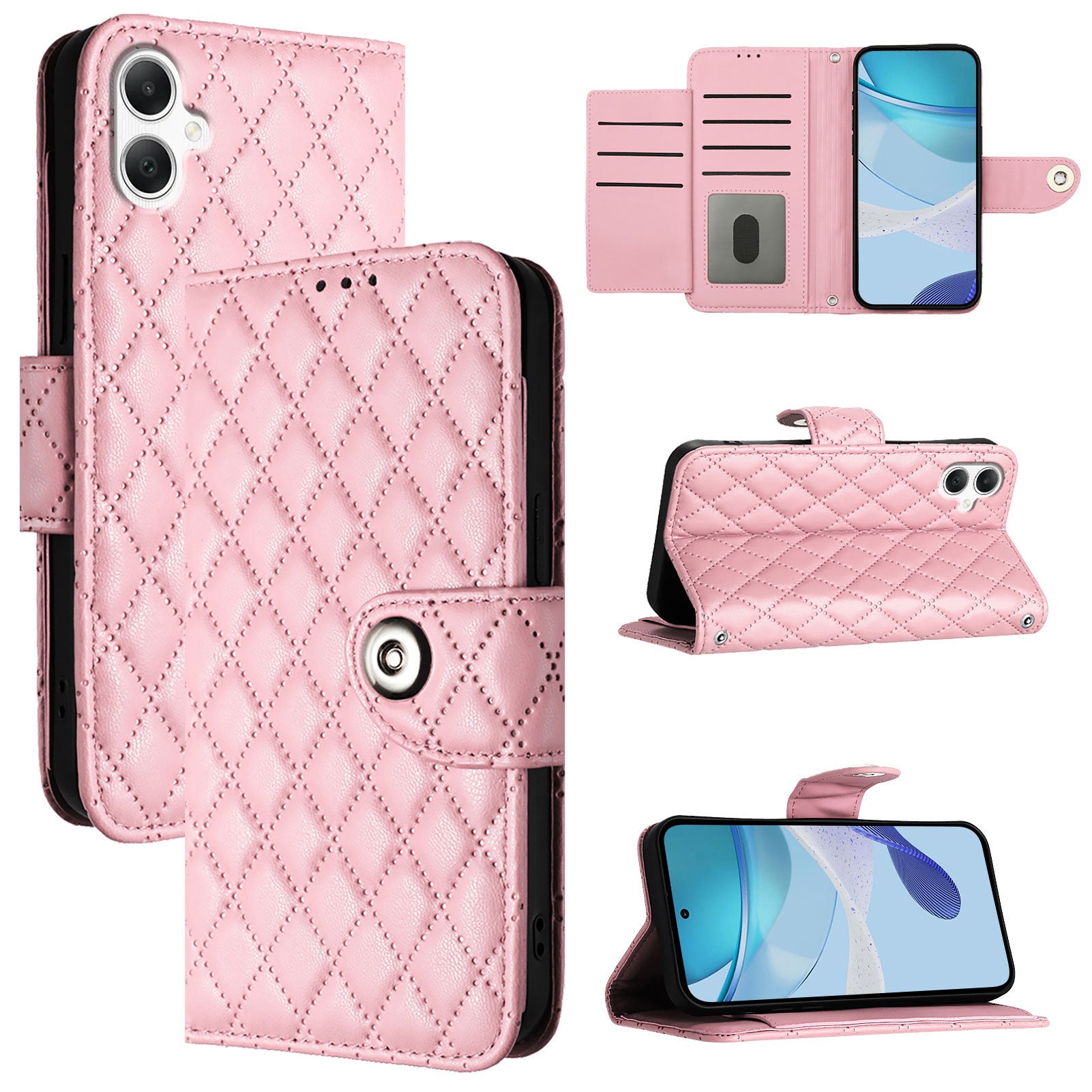 For Samsung Galaxy A06 Case YB Imprinting Series-8 Leather Wallet Phone Cover with 7 Card Slots - Pink For Samsung Galaxy A06 Case YB Imprinting Series-8 Leather Wallet Phone Cover with 7 Card Slots - Pink